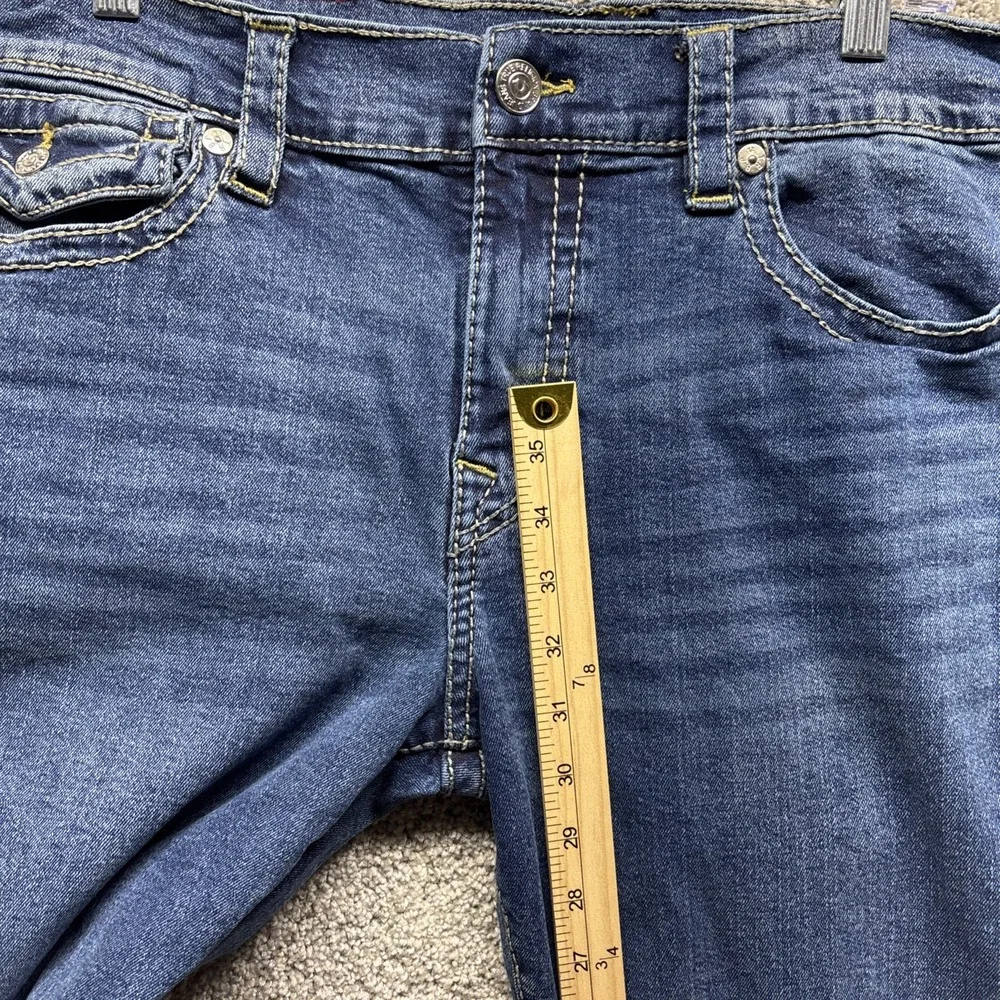 True Religion Rocco Relaxed Skinny Jeans Blue 34x32 Men's Flap Button Denim EUC‎
